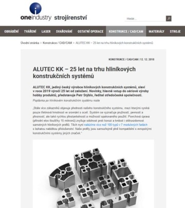 ALUTEC KK - tisková zpráva na portálu oneindustry.one